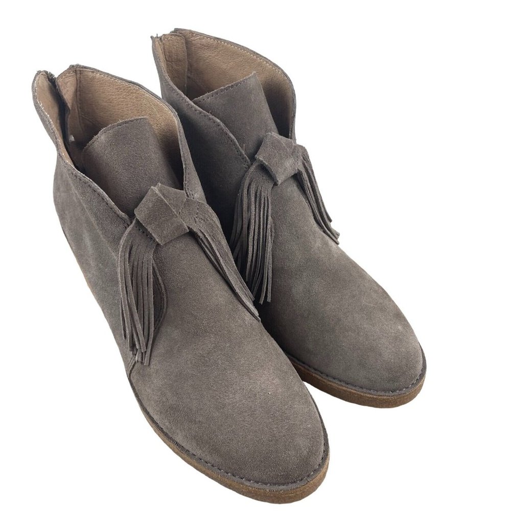 UGG Gray Suede Ankle Boots with Fringe
